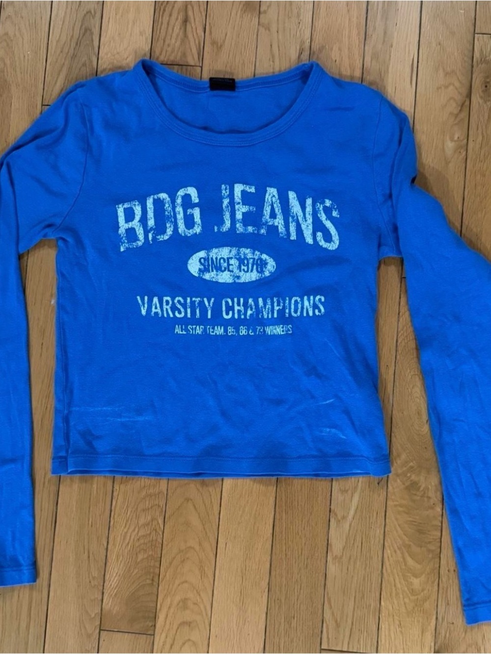 BDG Bright Blue Long Sleeve Varsity Graphic Tee